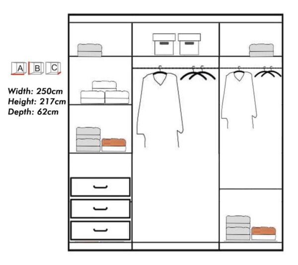 Laxmi White Wardrobe (250CM) - Image 3
