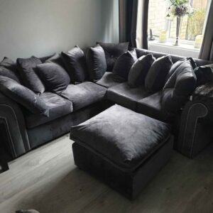 Ashwin Grey Velvet Sofa Set