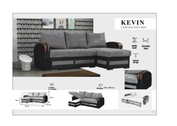 Kevin Corner Sofa Bed (Grey) - Image 2