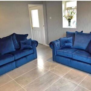 Ashwin Blue Velvet Sofa Set