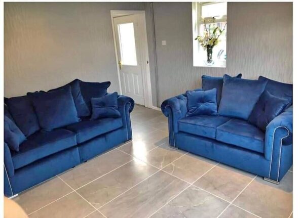 Ashwin Blue Velvet Sofa Set