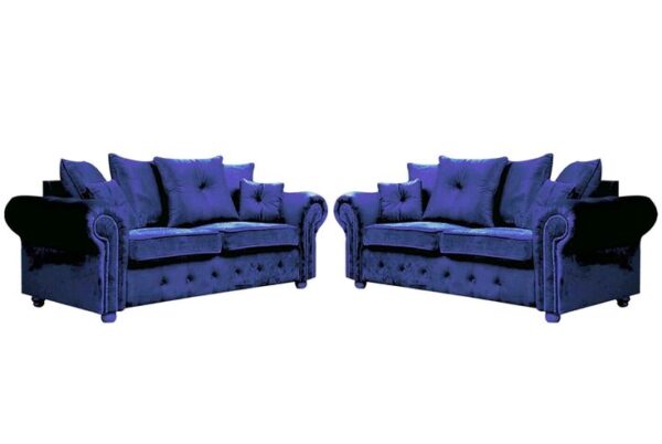 Ashwin Blue Velvet Sofa Set - Image 3