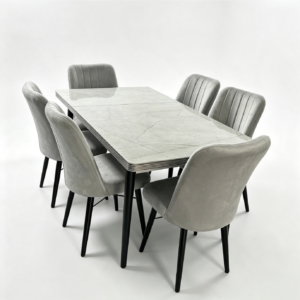 Modern Dining Table Set for 6 with Upholstered Grey Chairs