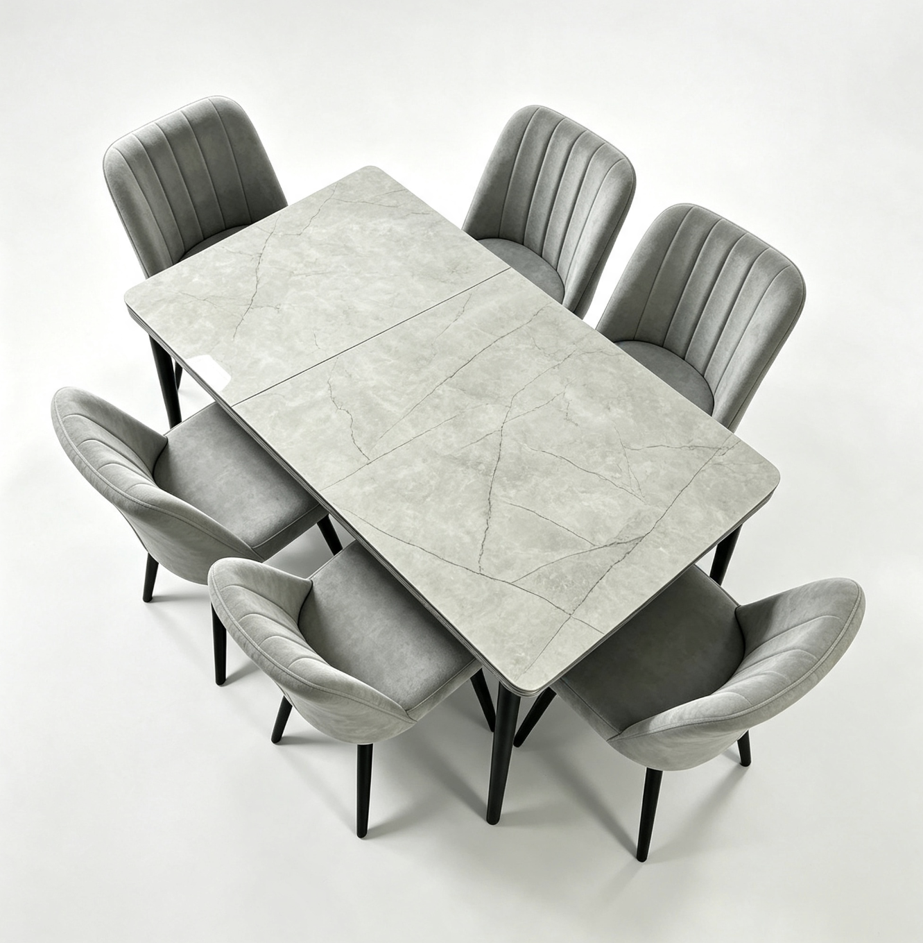 Modern Dining Table Set for 6 with Upholstered Grey Chairs - Image 2