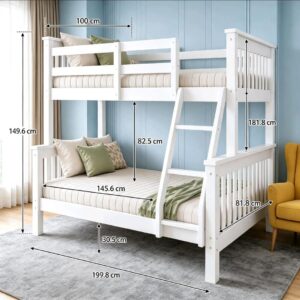 Trio Wooden Bunk Bed – Solid Wood Space-Saving Bunk Bed Frame